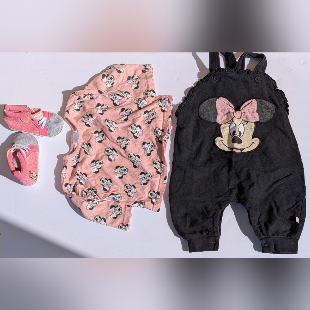 Disney Baby 12 Months Minnie Mouse 3 Piece Set-Overalls, Shirt, Shoes